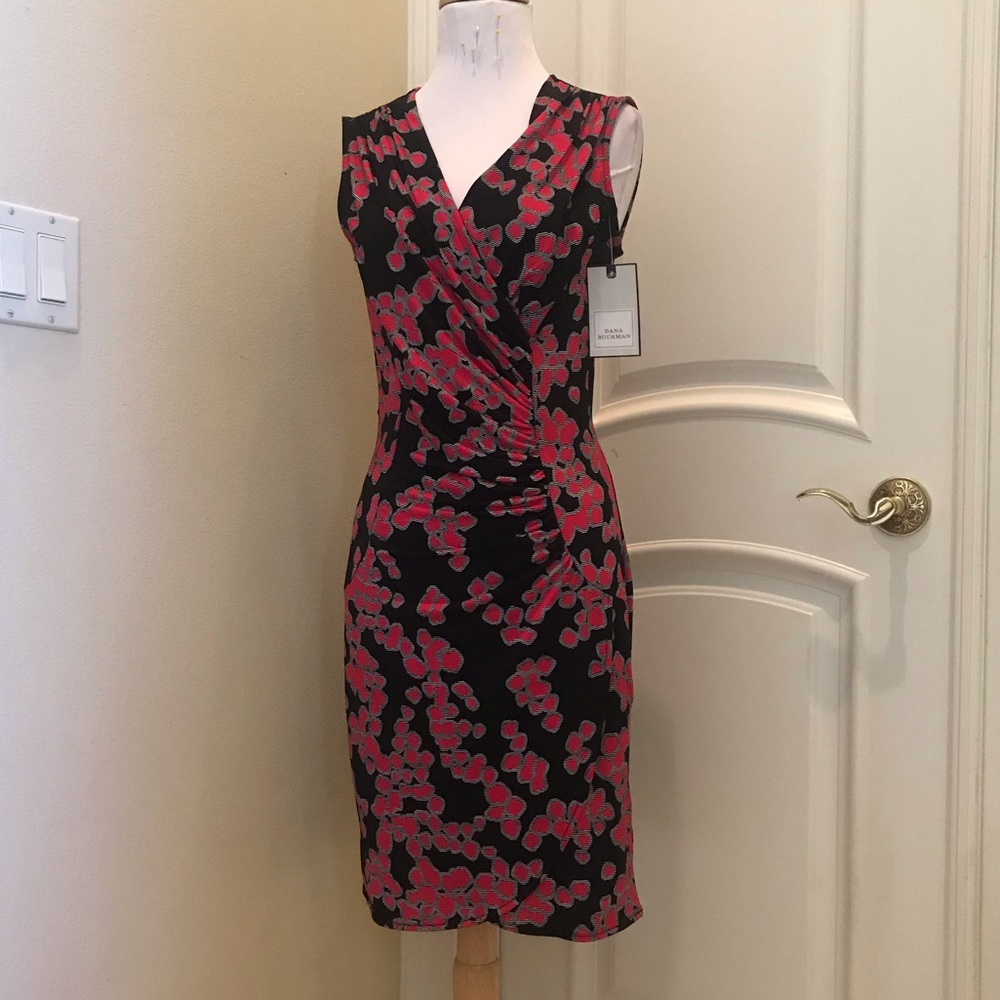 NWT Dana Buchman black and cherry red  knit dress